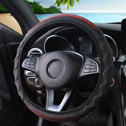 Carbon Fiber Pattern Silicone Leather Steering Wheel Cover for 14.5 to 15 Inch Wheels