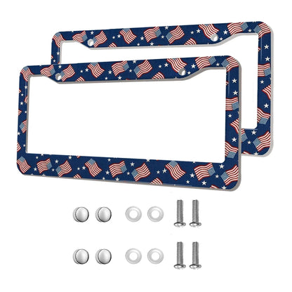 2-Pack Aluminum Alloy License Plate Frames – American Flag Design with Screws, Fits U.S. Plates
