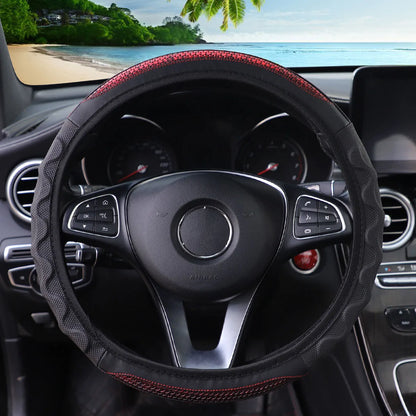Carbon Fiber Pattern Silicone Leather Steering Wheel Cover for 14.5 to 15 Inch Wheels