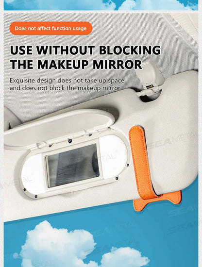 SEAMETAL Magnetic Car Sun Visor Glasses Holder – Luxury Leatherette Universal Sunglasses Hanger Clip