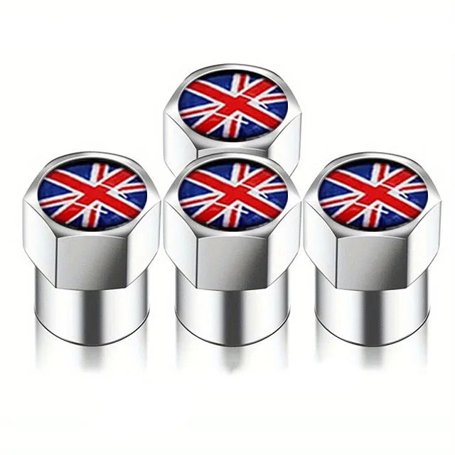 Universal Metal Tire Valve Caps Set of 4 with Rubber Seal Dust Protection