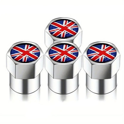 Universal Metal Tire Valve Caps Set of 4 with Rubber Seal Dust Protection