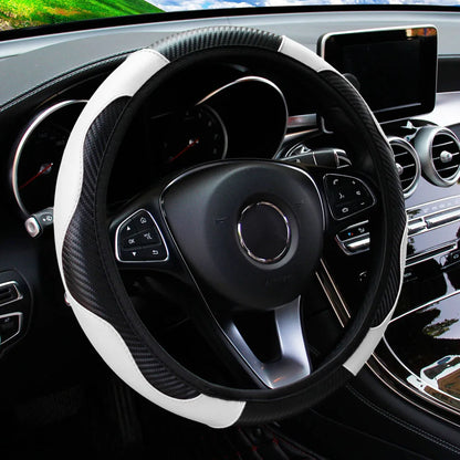 Carbon Fiber PU Leather Steering Wheel Cover for 14.5 to 15 Inch Wheels