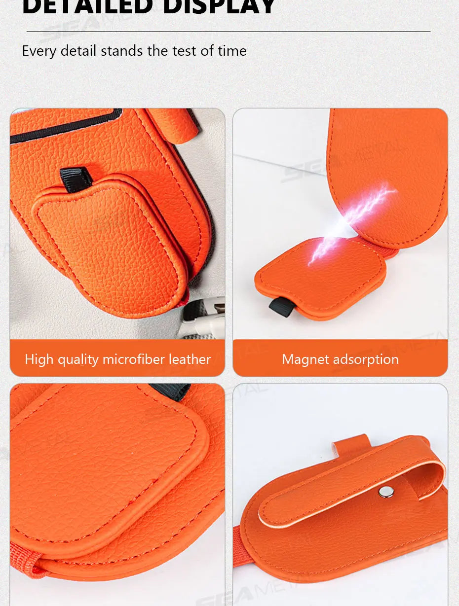 SEAMETAL Magnetic Car Sun Visor Glasses Holder – Luxury Leatherette Universal Sunglasses Hanger Clip